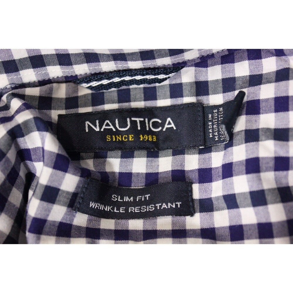 Nautica Shirt Mens Long Sleeve Purplish Blue gingham Button Up Slim Fit SZ S - Picture 8 of 9